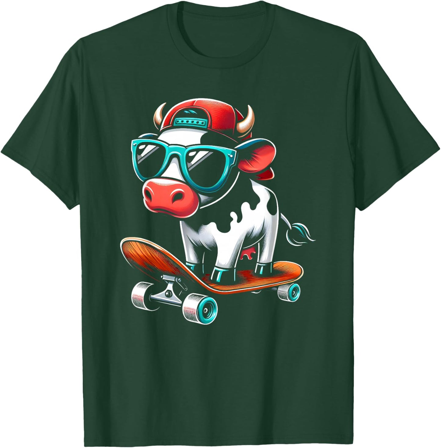 Kids Cow On A Skateboard Skater Boys T-Shirt - T-Shirt | Forest