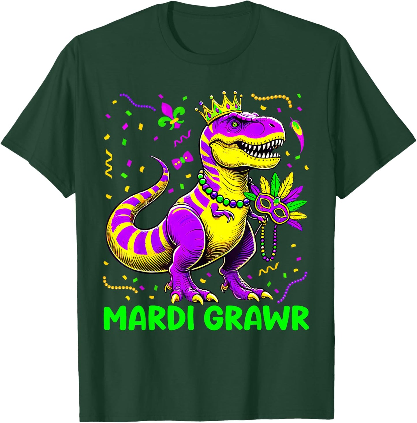 Mardi Grawr T-Rex Dino Toddler Kids Mardi Gras Boys T-Shirt - T-Shirt | Forest