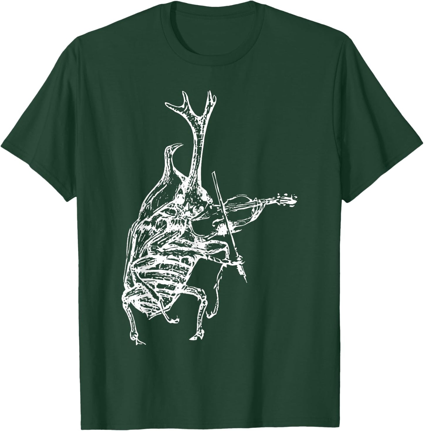Retro 90s Rhino Beetle Playing Violin Violinist Musician T-Shirt - T-Shirt | Forest