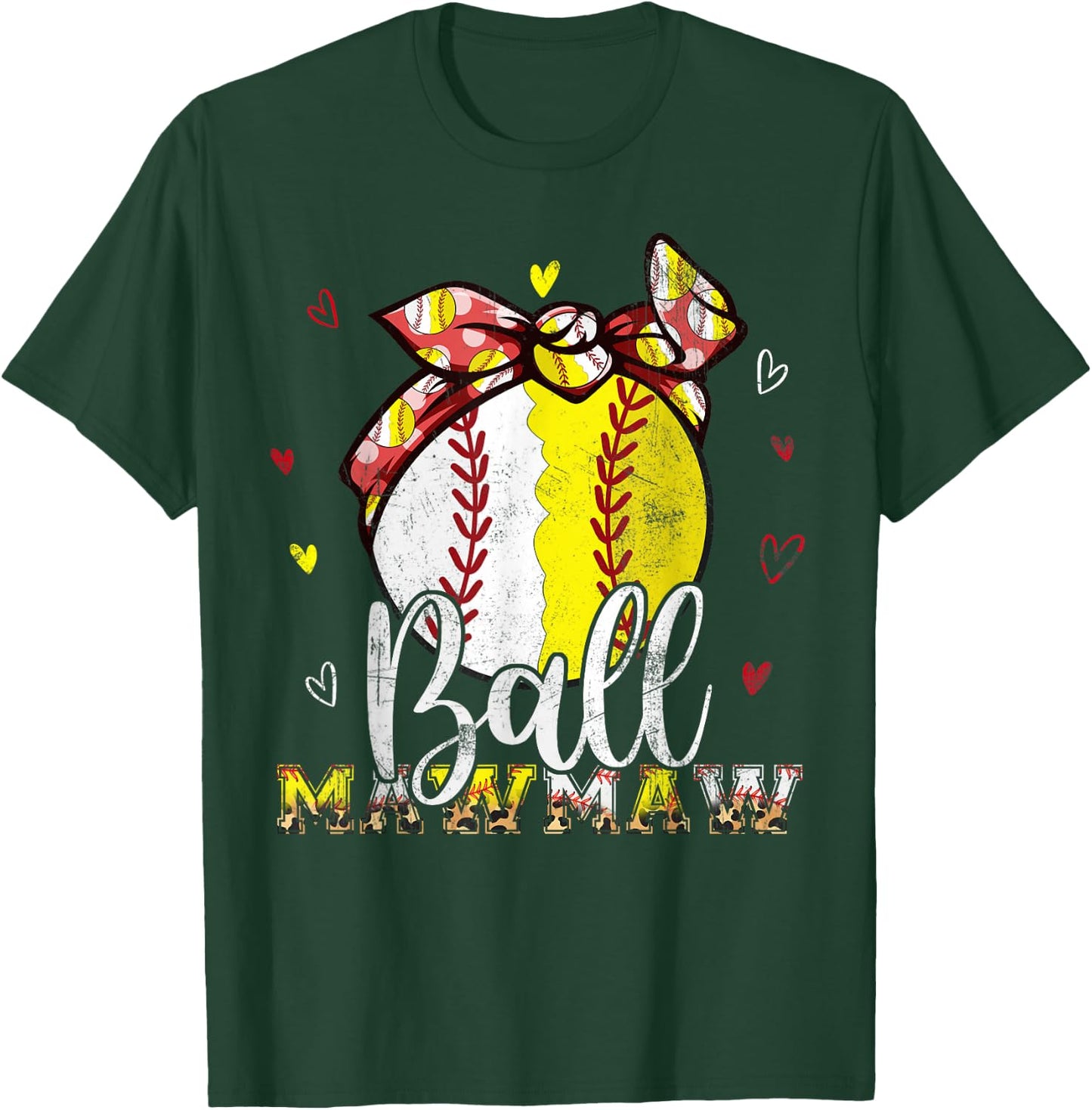Softball Baseball Ball Mawmaw Bandana Leopard Mothers Day T-Shirt - T-Shirt | Forest