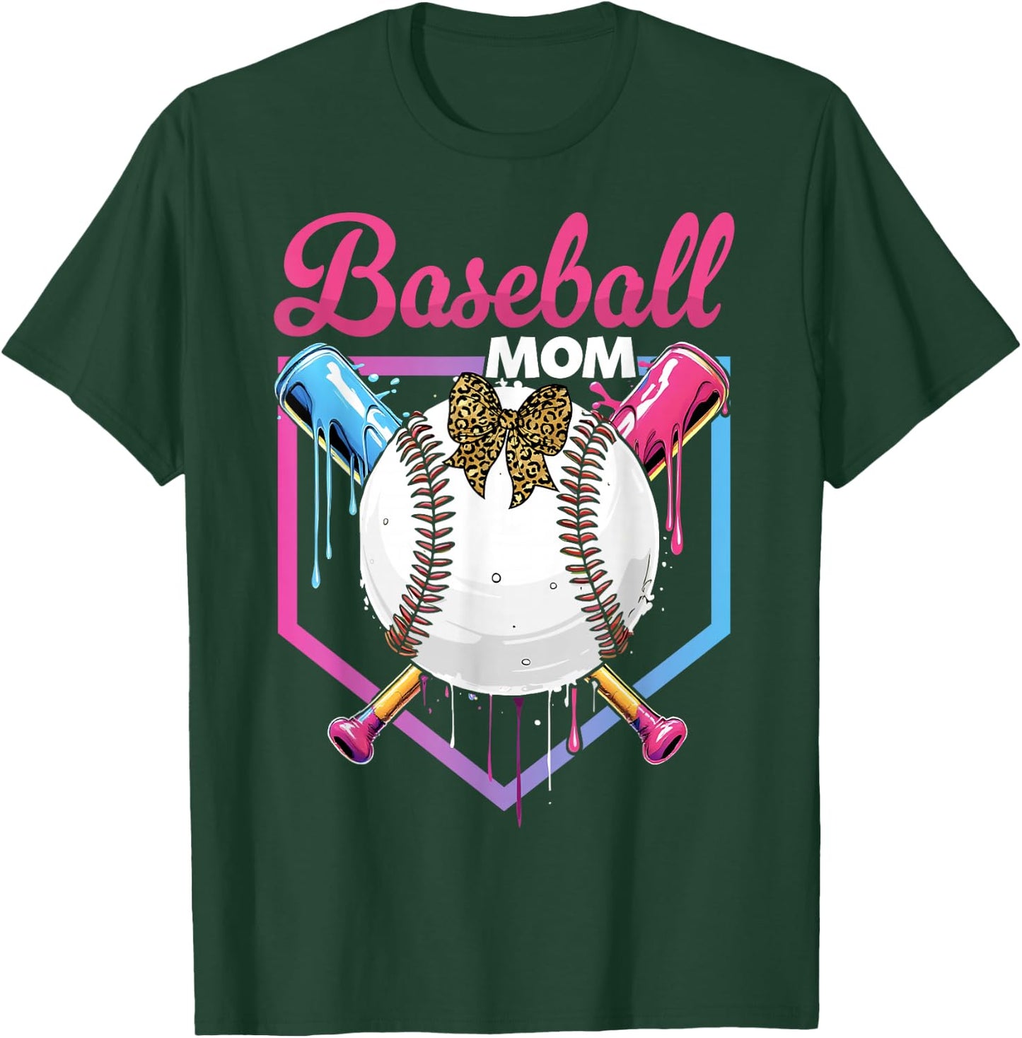 Baseball Drip Mom Cute Bow Baseball Women Mother's Day T-Shirt - T-Shirt | Forest
