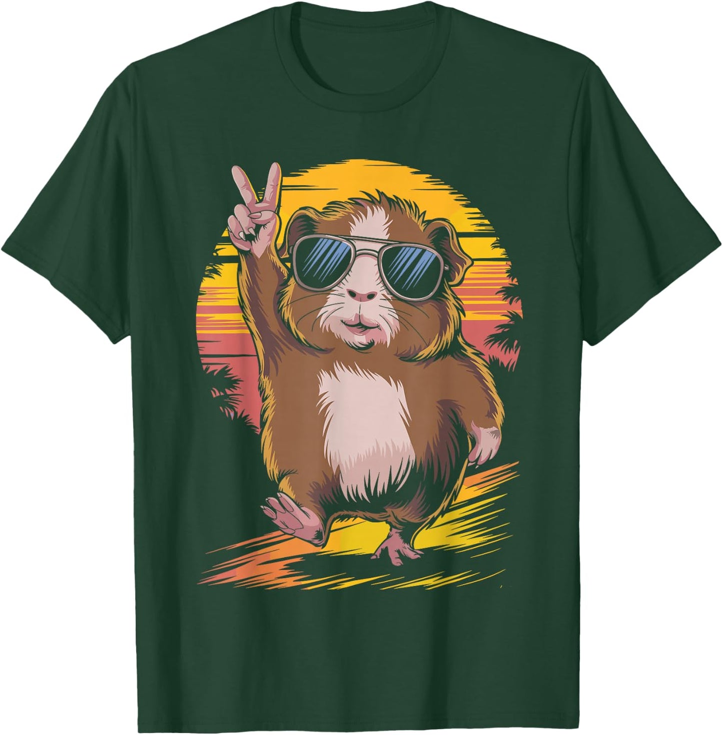 Retro Sunset Cool Guinea Pig Sunglasses Peace Sign T-Shirt - T-Shirt | Forest