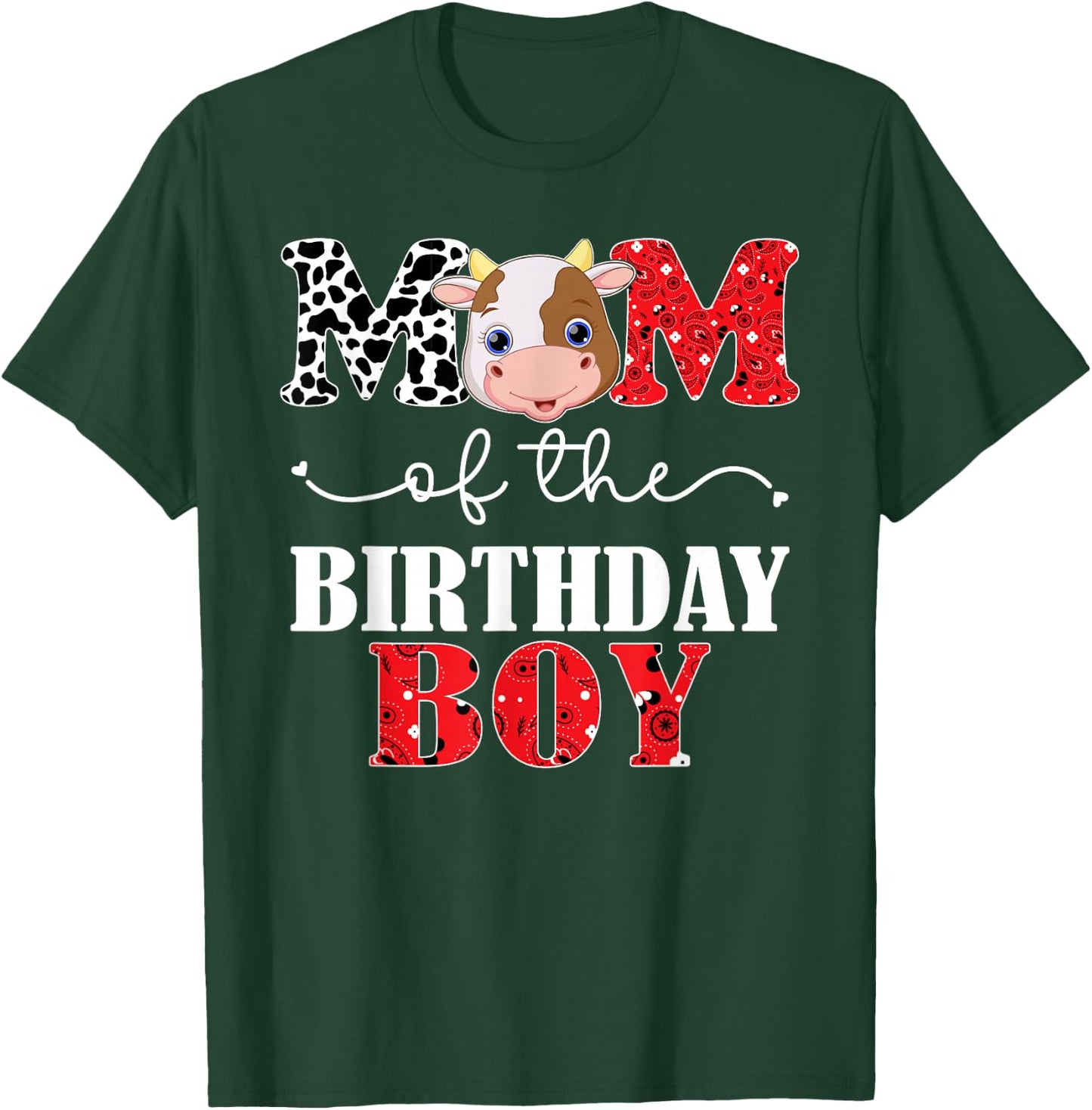 Mom of The Birthday for Boy Cow Farm 1st Birthday Cow Mommy T-Shirt - T-Shirt | Forest