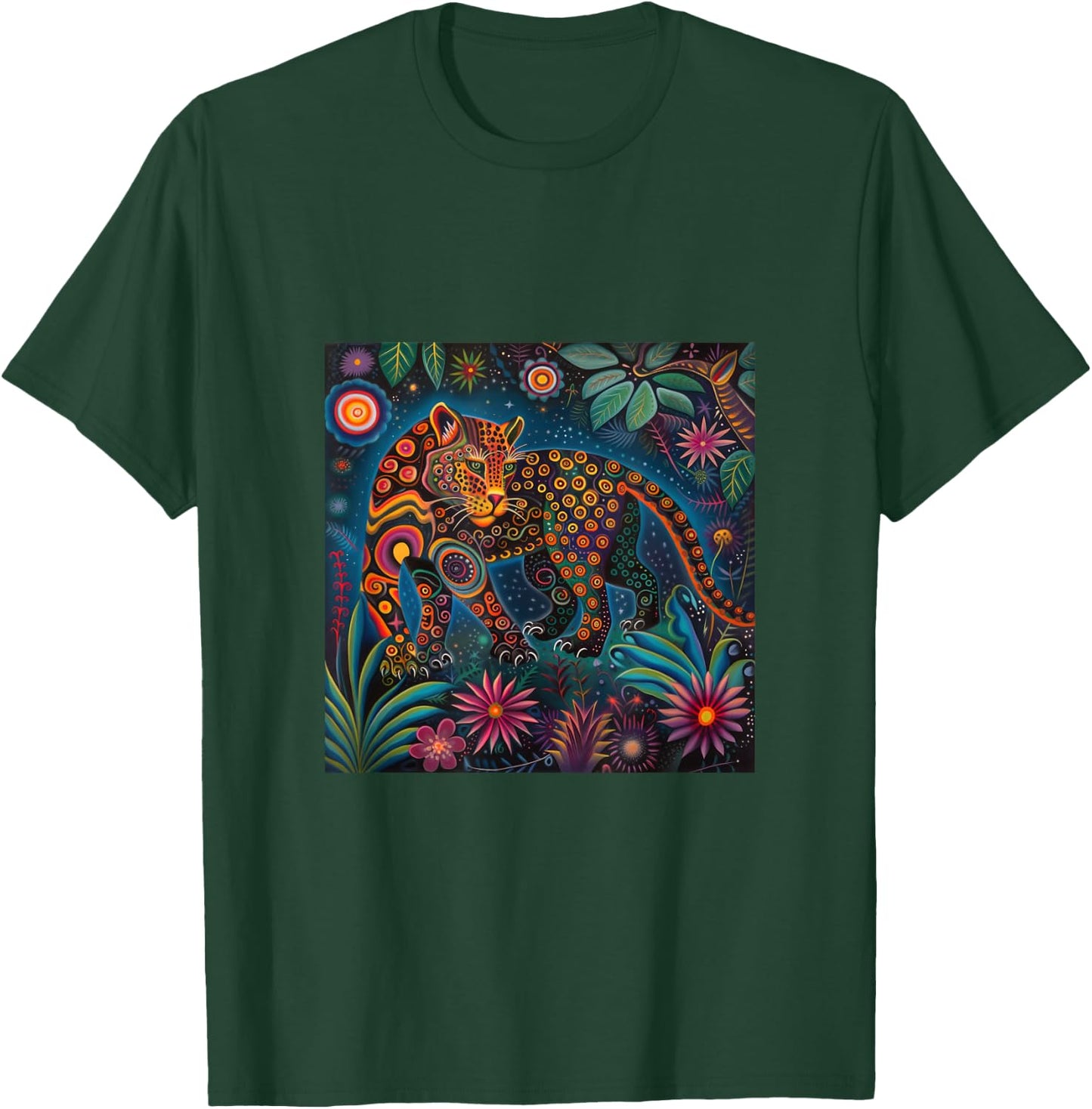 Jaguar Head Huichol Art Mexico Aztec Mayas T-Shirt - T-Shirt | Forest