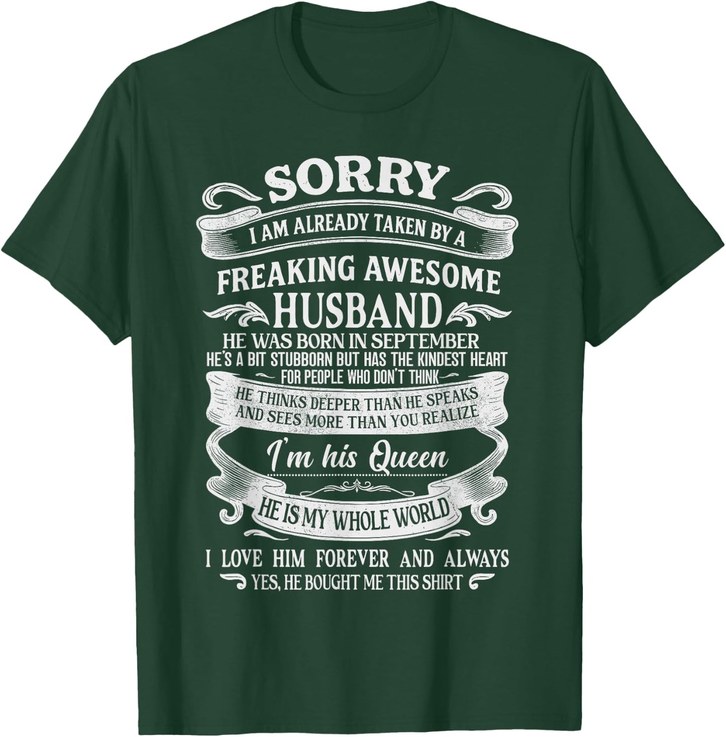 I'm Taken by a Freaking Awesome Husband Born in September T-Shirt - T-Shirt | Forest