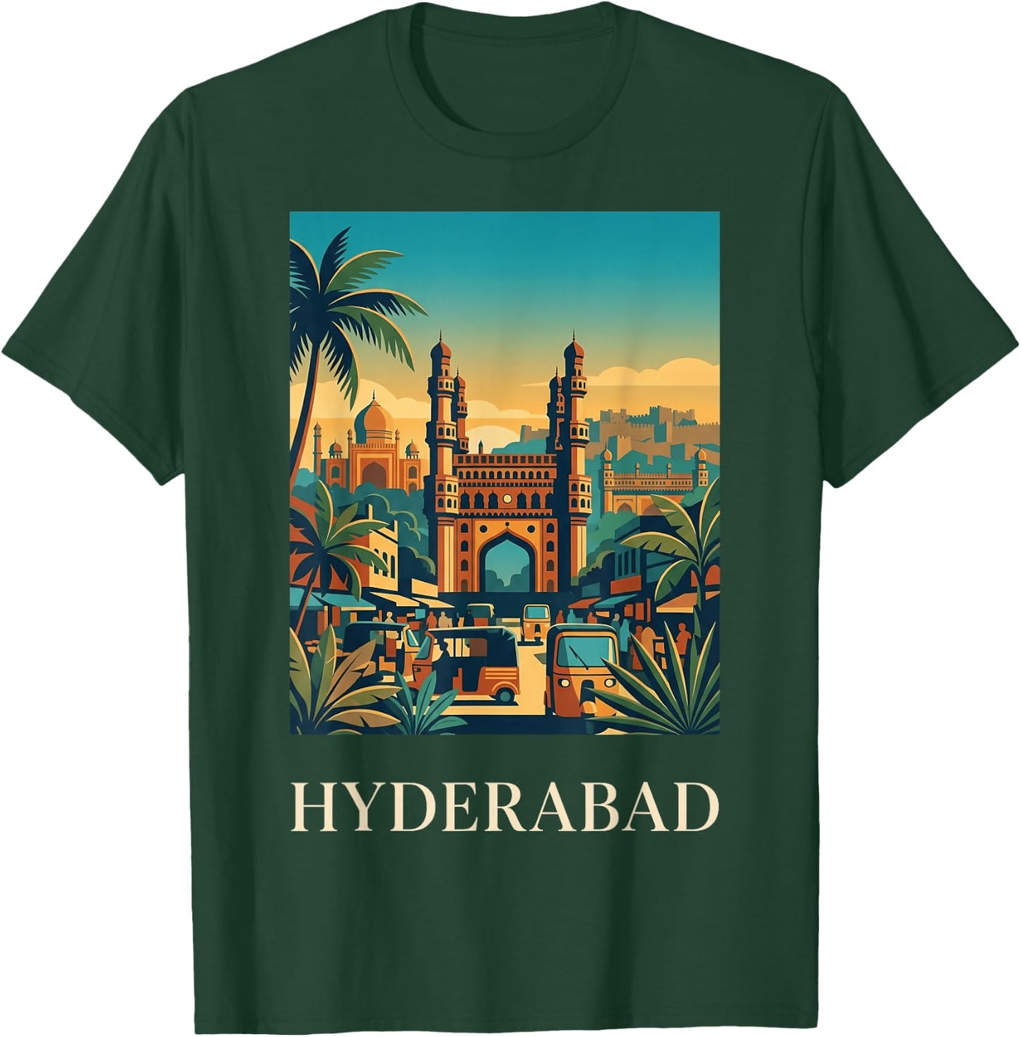 Hyderabad India Charminar Skyline Travel Poster Art T-Shirt - T-Shirt | Forest