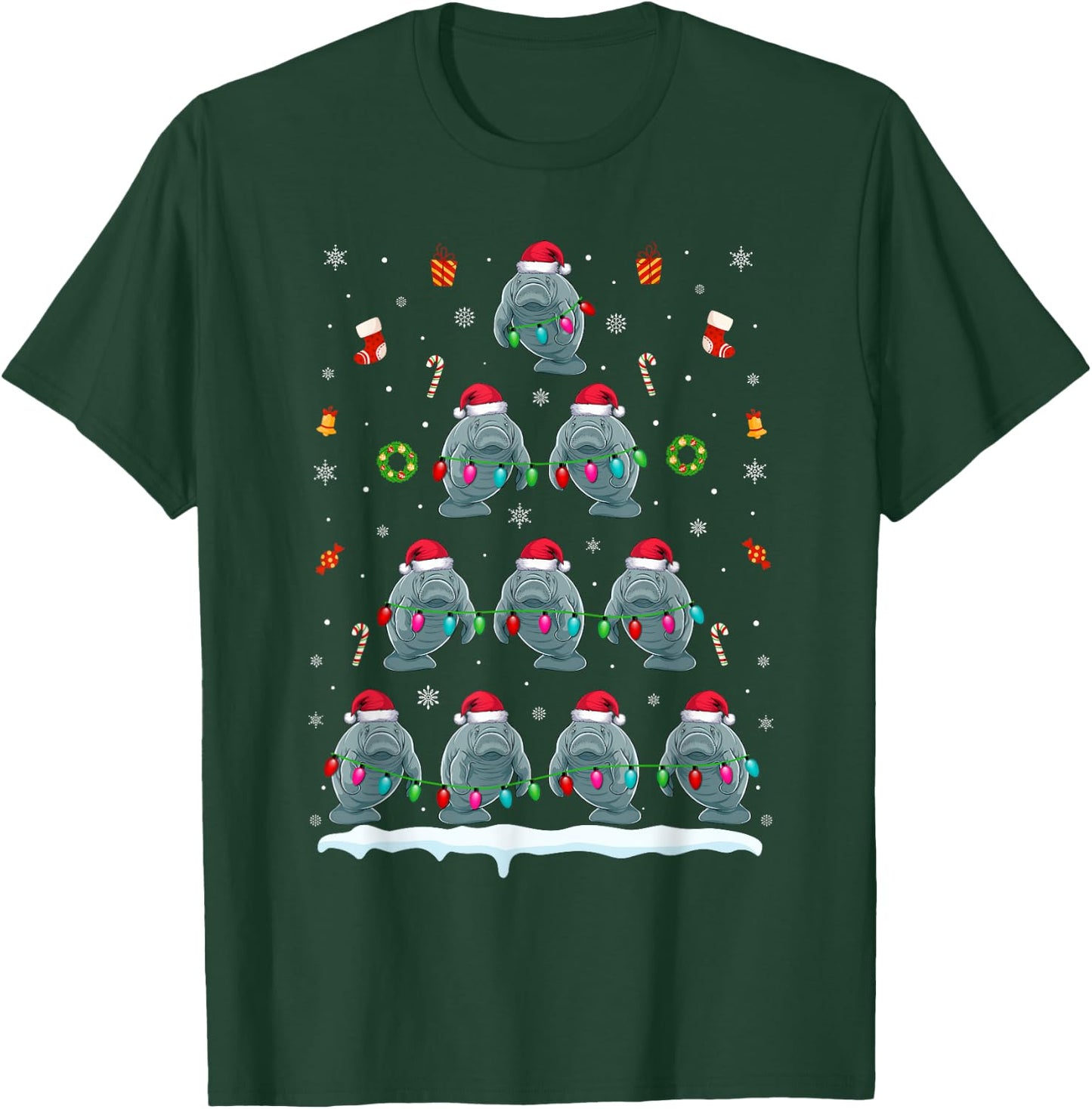 Manatee Christmas Tree Lights Women Manatee Xmas T-Shirt - T-Shirt | Forest