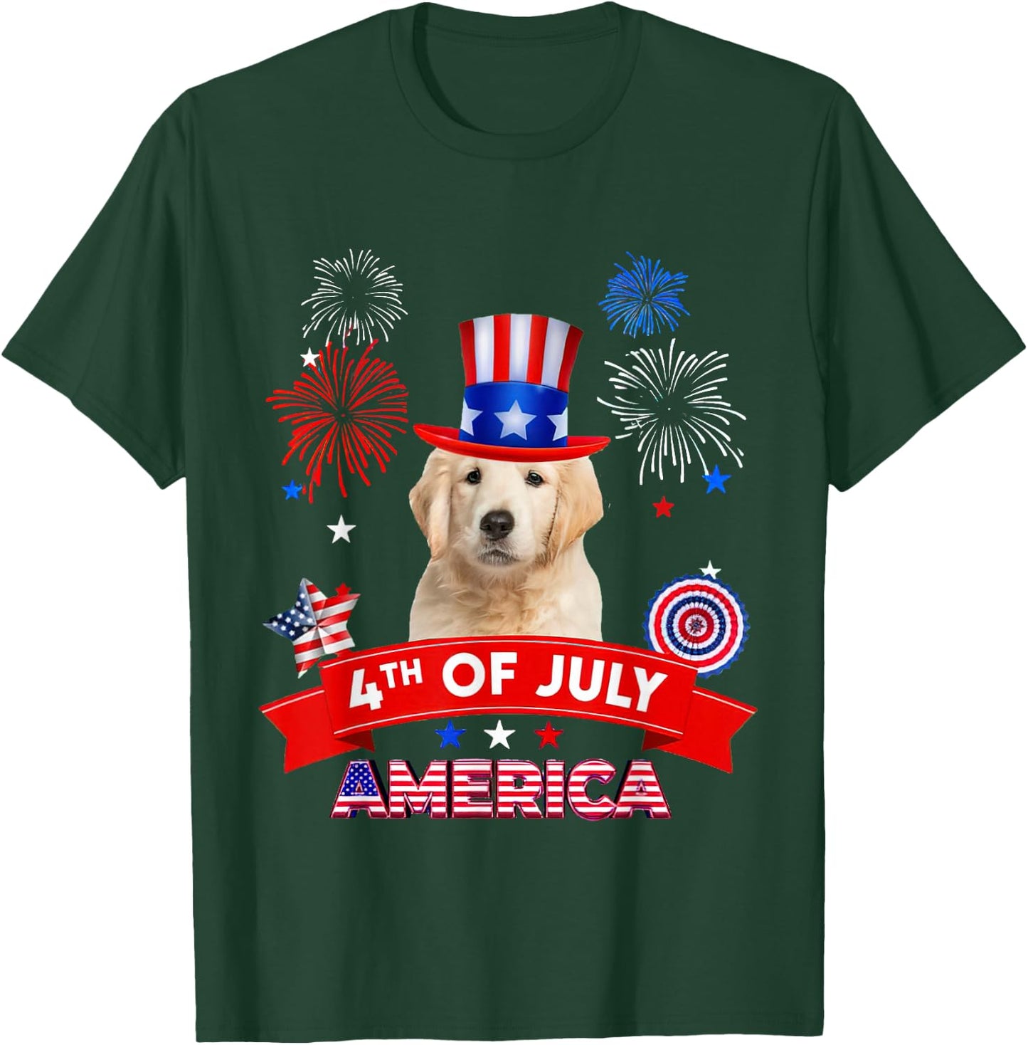 4th of July Decor Patriotic LOVE Golden Retriever Dog USA T-Shirt - T-Shirt | Forest