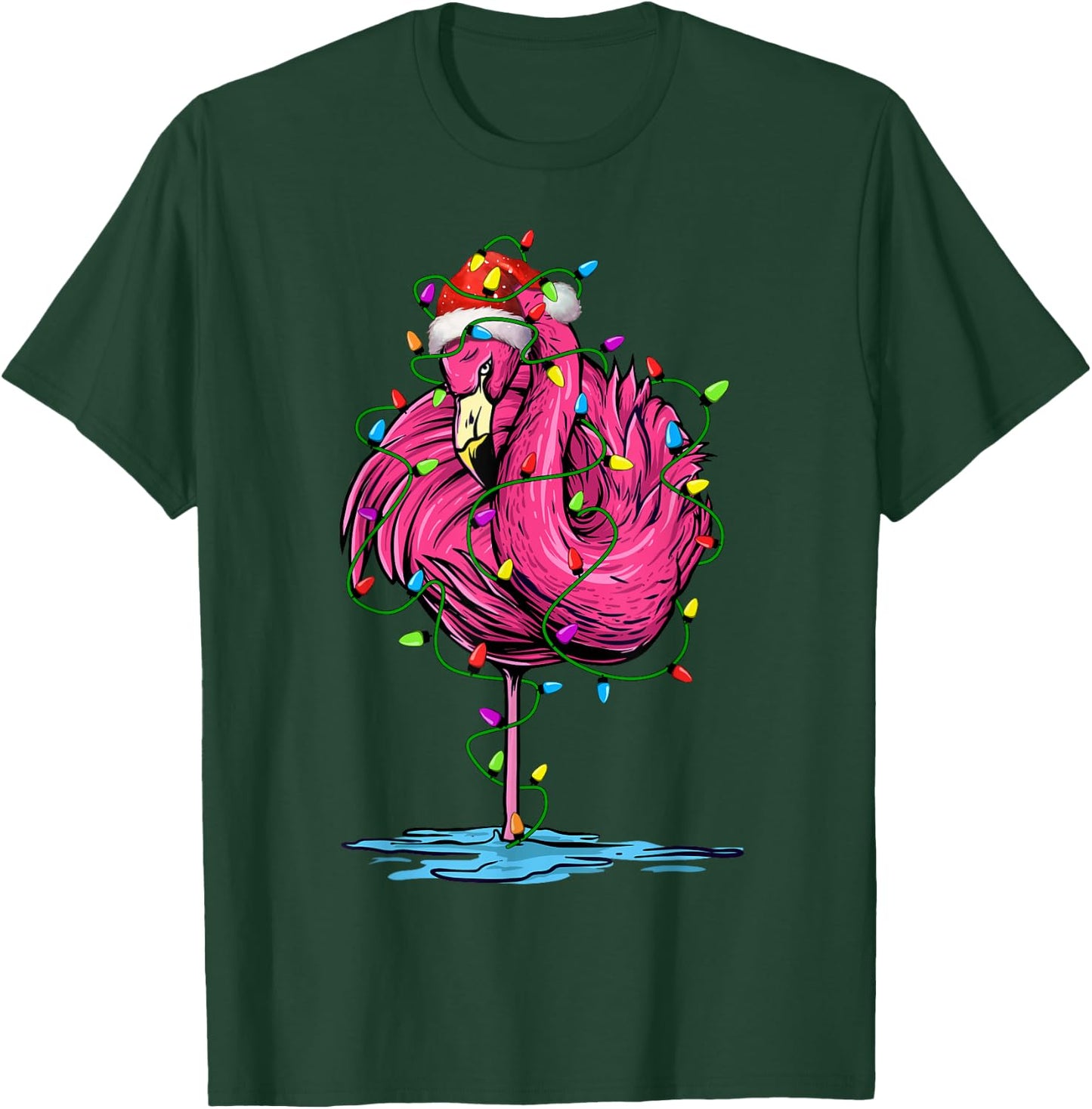 Flamingo Santa Christmas Tree Lighting Xmas Funny T-Shirt - T-Shirt | Forest