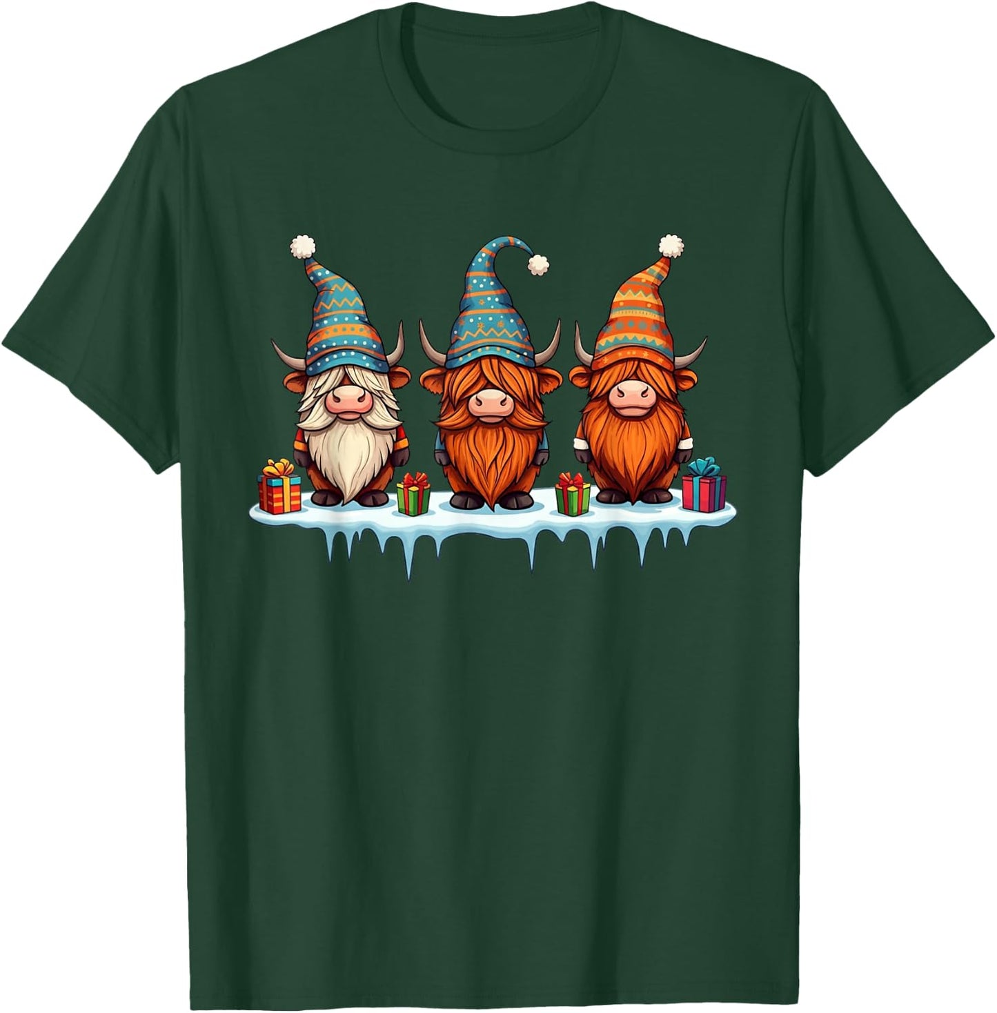 Funny Highland Cow Gnomies Christmas Gnome Kids T-Shirt - T-Shirt | Forest