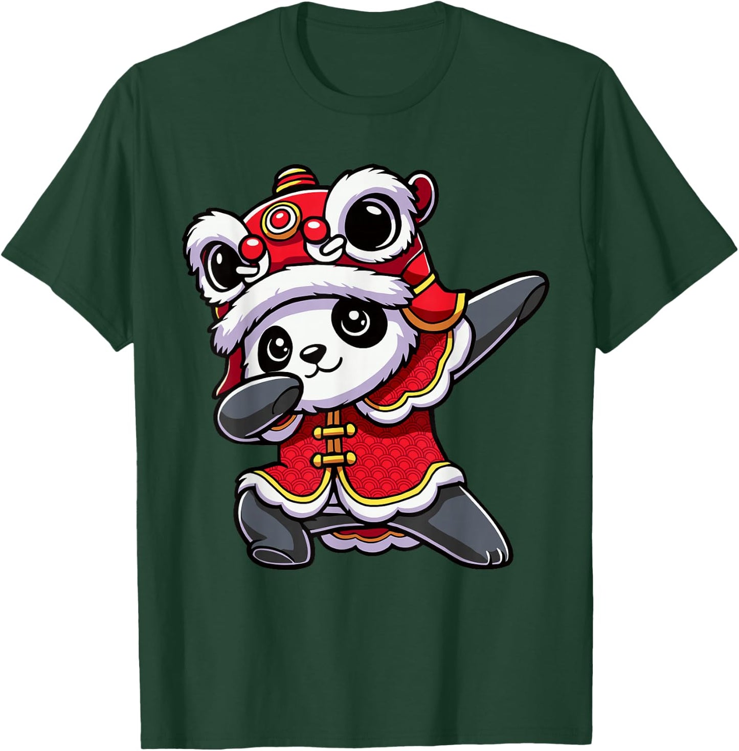 Chinese Lunar New Year 2026 Dabbing Panda Lion Dance T-Shirt - T-Shirt | Forest