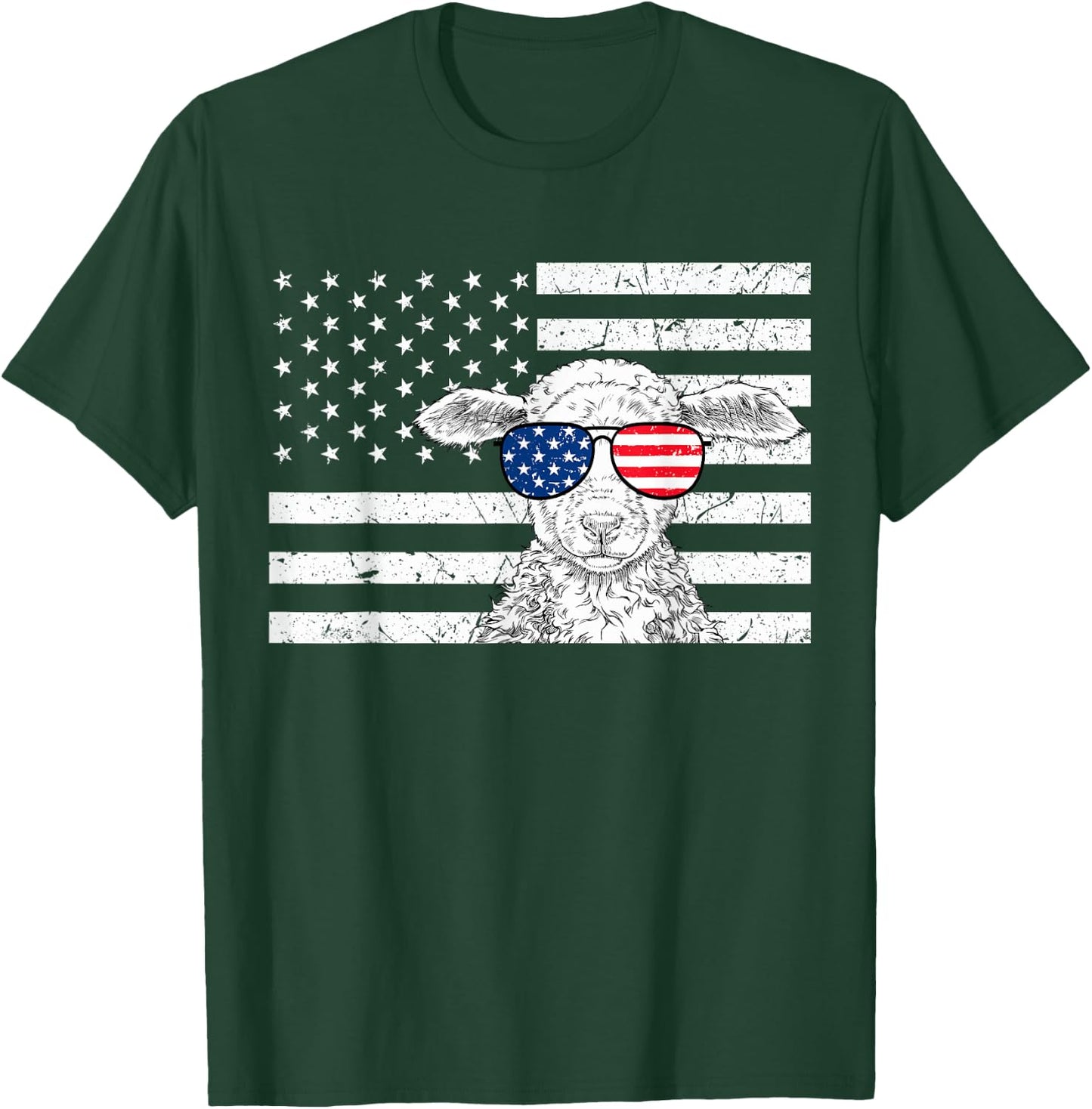 Sheep 4th of July US American Flag Farm Animal Patriotic T-Shirt - T-Shirt | Forest