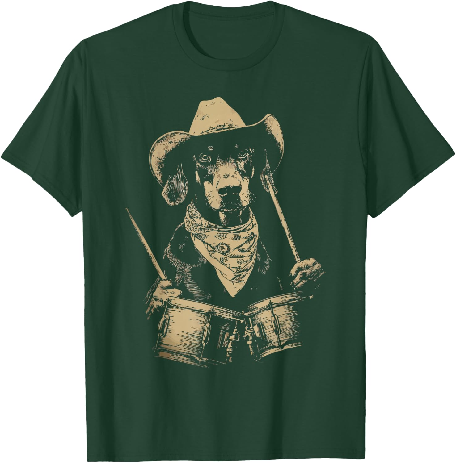 Cute Doberman Playing Drums Funny Cowboy Dog Western Drummer T-Shirt - T-Shirt | Forest