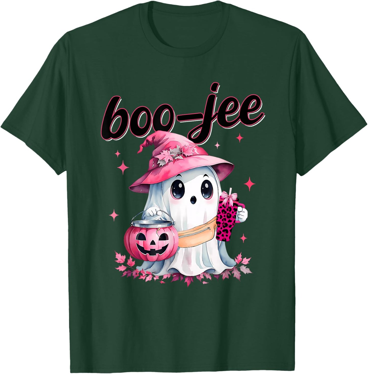 Boujee Boo Jee Spooky Ghost Pink Halloween Pumpkin Costumes T-Shirt - T-Shirt | Forest