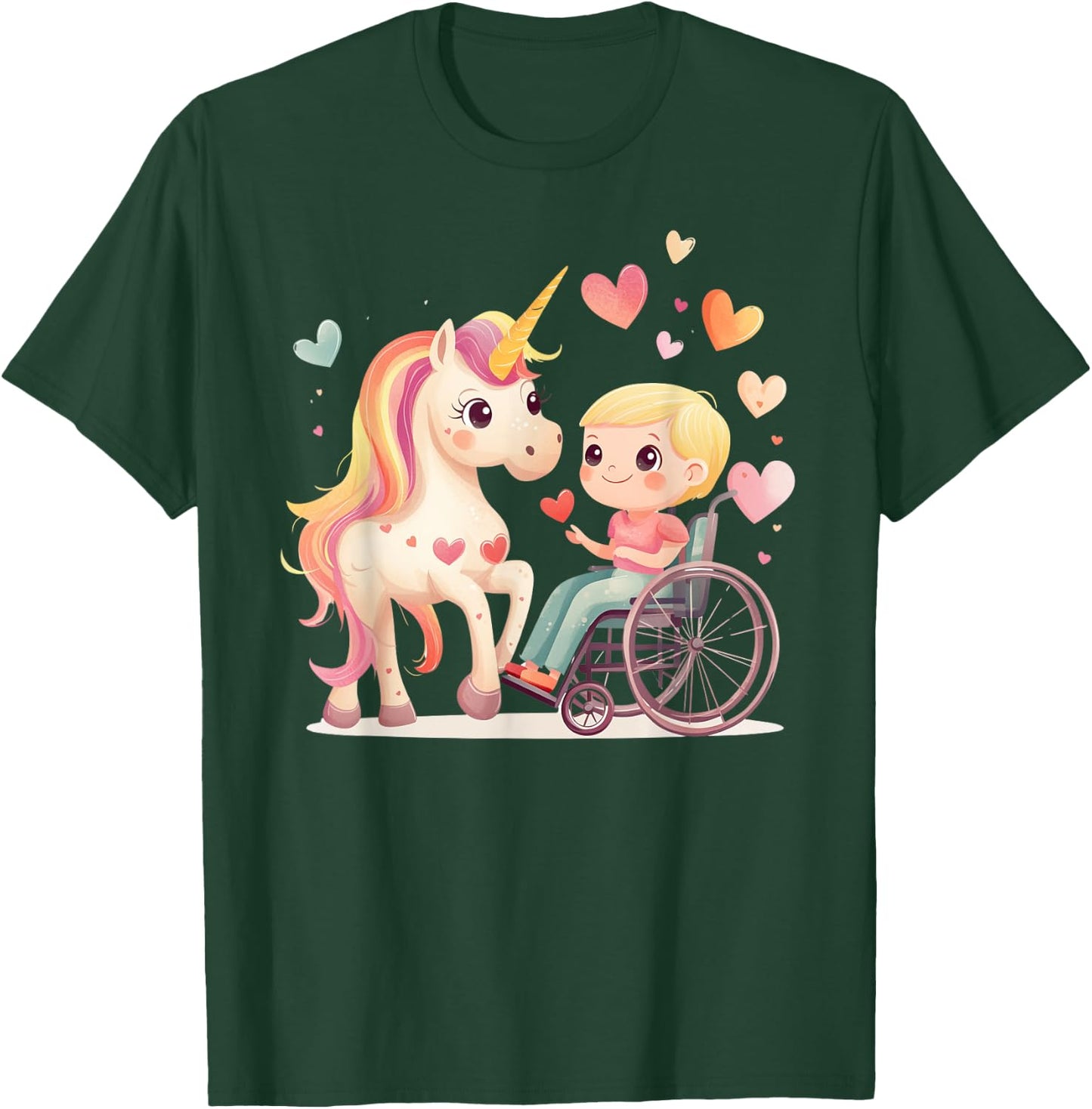 Kids Wheelchair Accessories Girls Unicorn Wheelchair Girl T-Shirt - T-Shirt | Forest