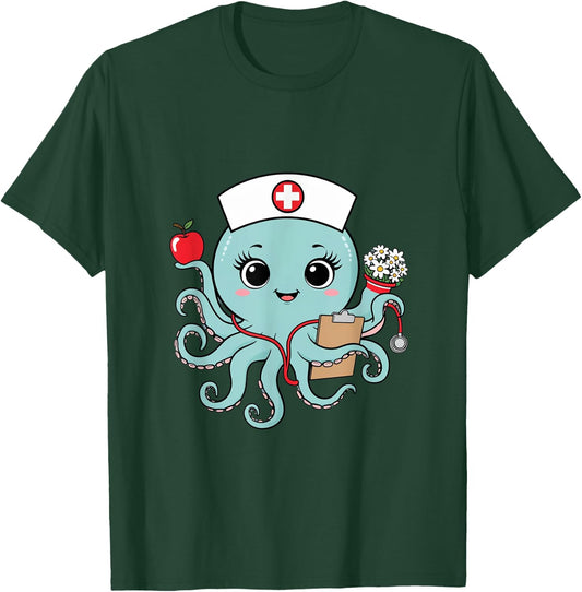 Octopus Nurse Cute Animal Nursing Cartoon Ocean T-Shirt - T-Shirt | Forest