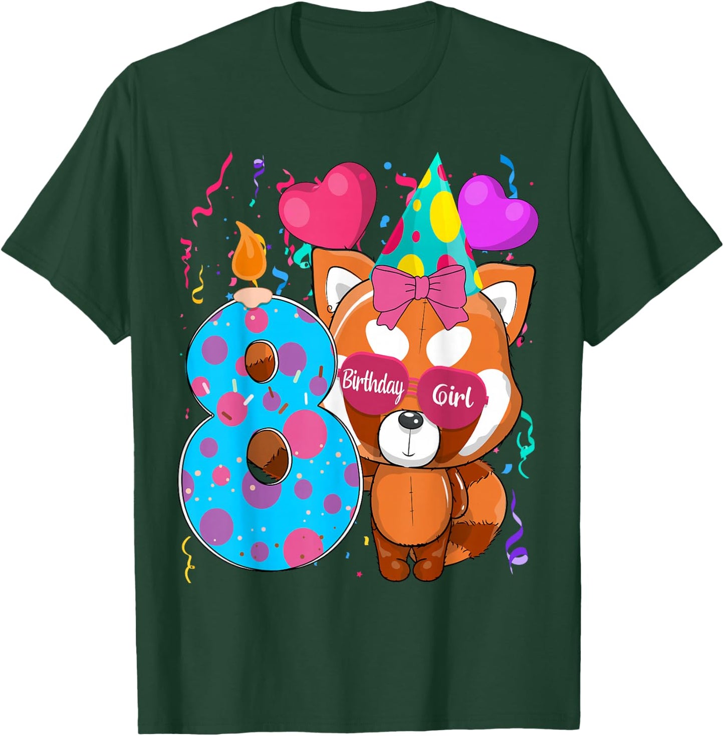 Red Panda 8th Birthday I'm 8 Years Old Girls Birthday Party T-Shirt - T-Shirt | Forest