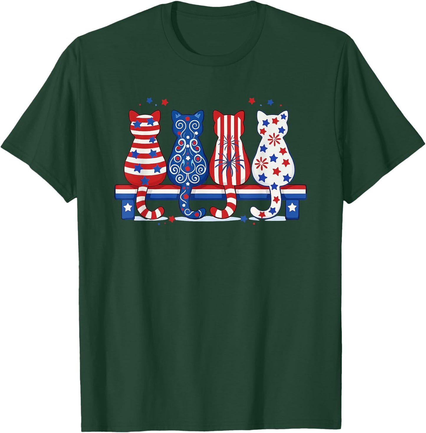 red White & Blue Cute Cats T-Shirt - T-Shirt | Forest