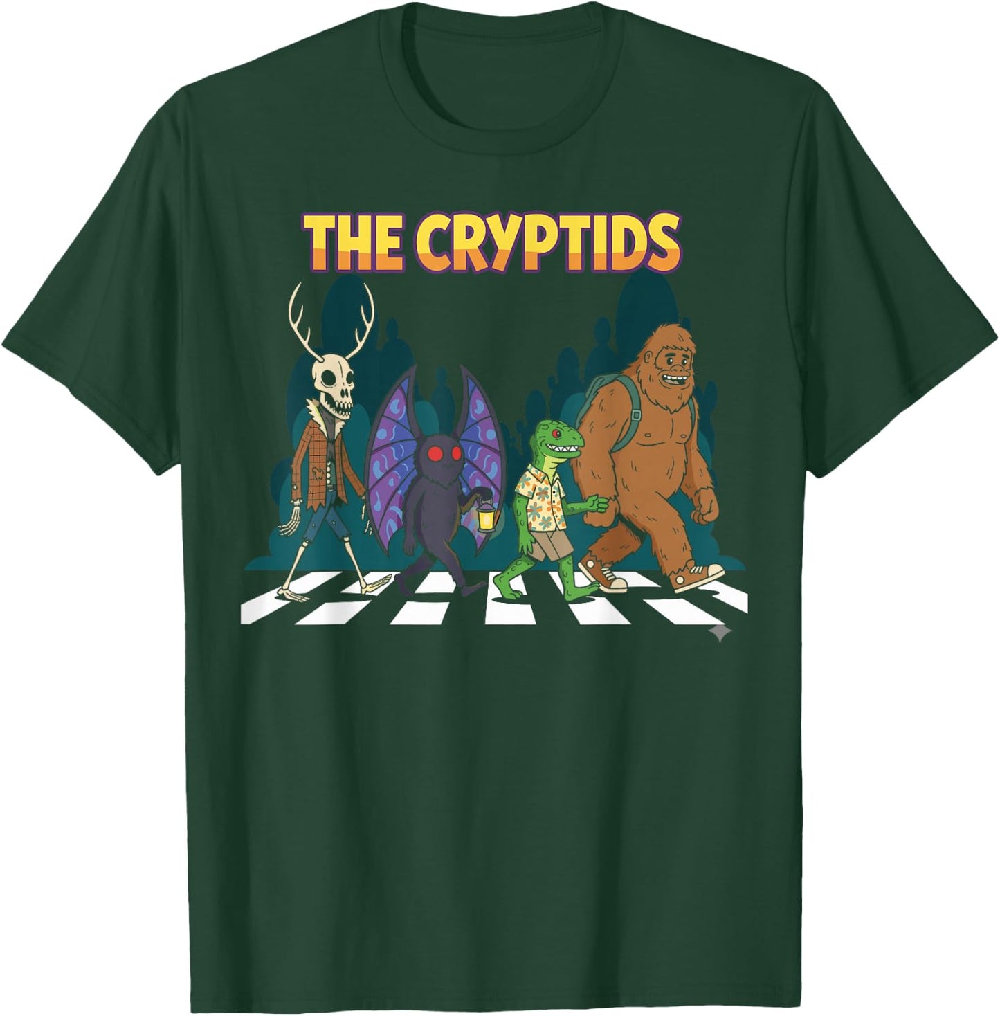 Cryptids Funny Mythical Bigfoot Mothman Halloween Graphic T-Shirt - T-Shirt | Forest