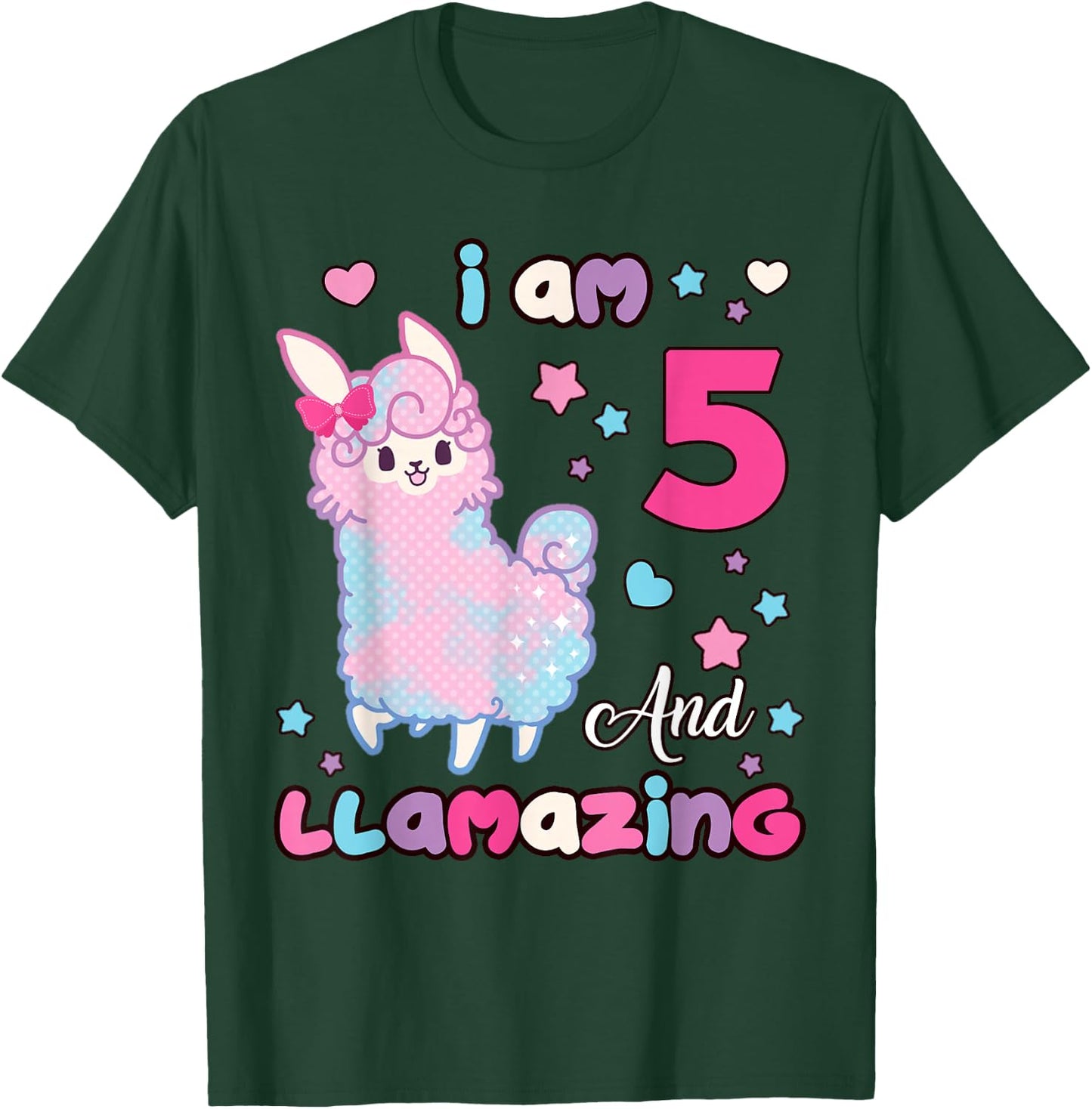 Llama I Am Five and Llamazing 5 Years Old 5th Birthday Girl T-Shirt - T-Shirt | Forest