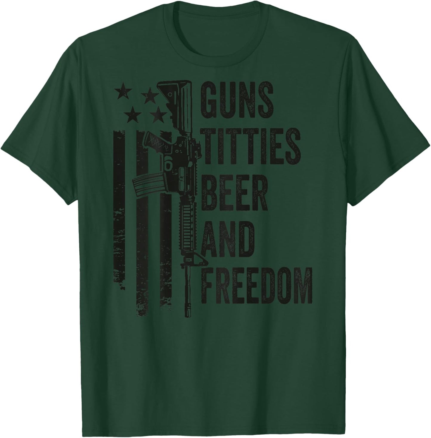 Guns Titties Beer & Freedom - Camo Guns Drinking (ON Back) T-Shirt - T-Shirt | Forest