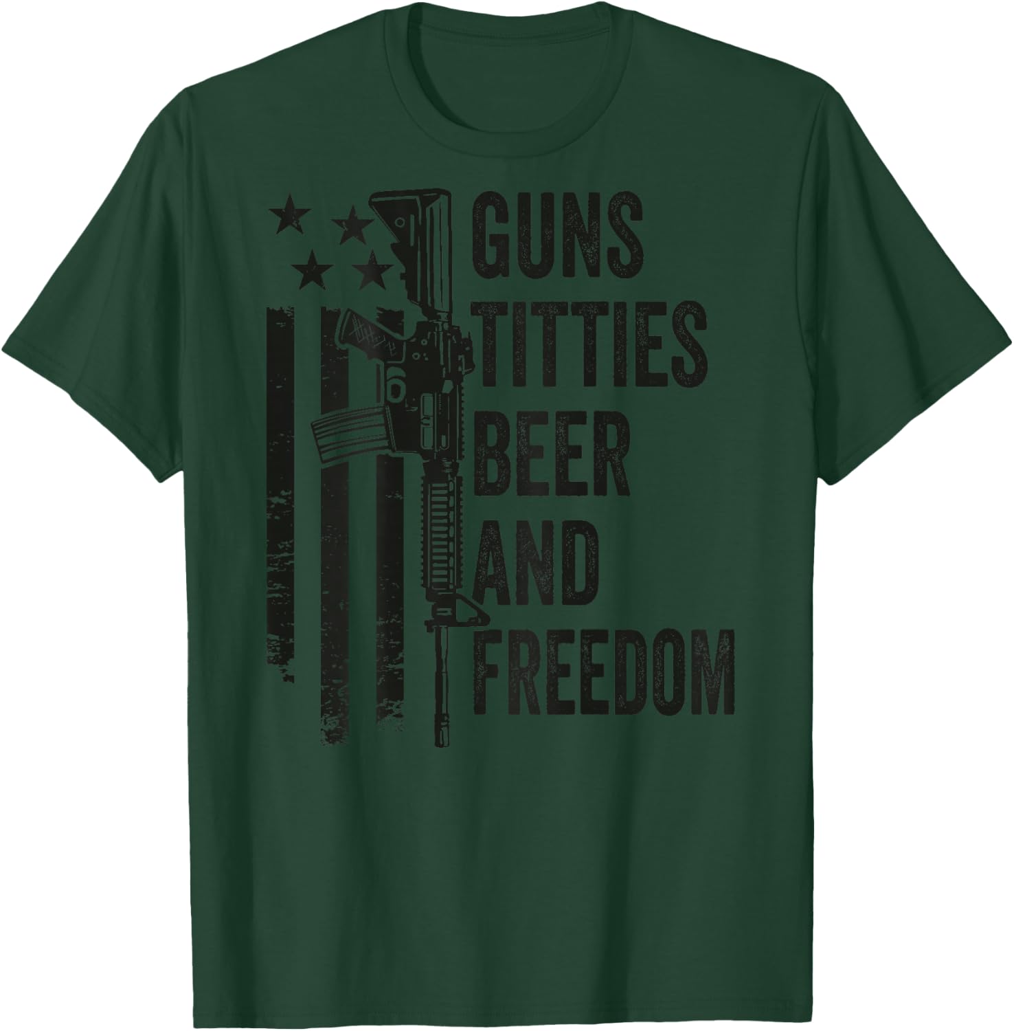 Guns Titties Beer & Freedom - Camo Guns Drinking (ON Back) T-Shirt - T-Shirt | Forest