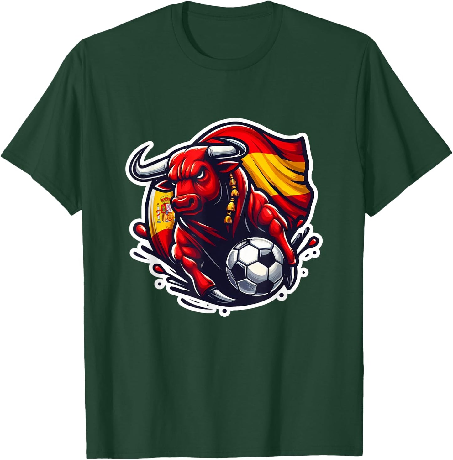 Spanish Flag Fan Spain Art Cartoon Bull , Black, S T-Shirt - T-Shirt | Forest