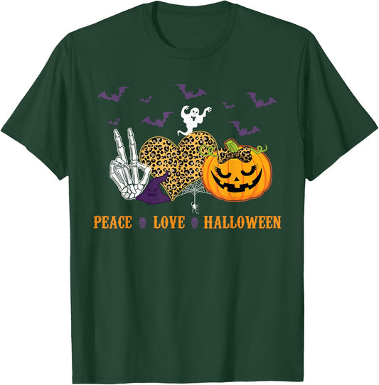 Peace Love Halloween Skeleton Pumpkin Hippie Costume T-Shirt - T-Shirt | Forest