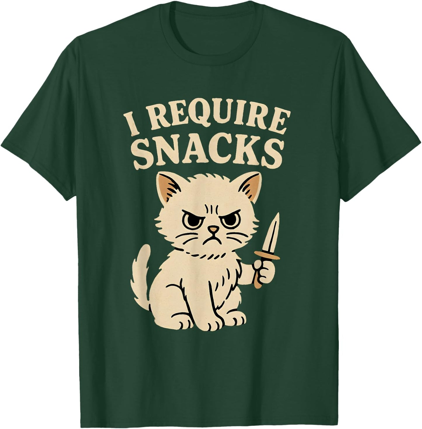 I Require Snacks Funny Teen Girls Boys Cat Meme Novelty T-Shirt - T-Shirt | Forest