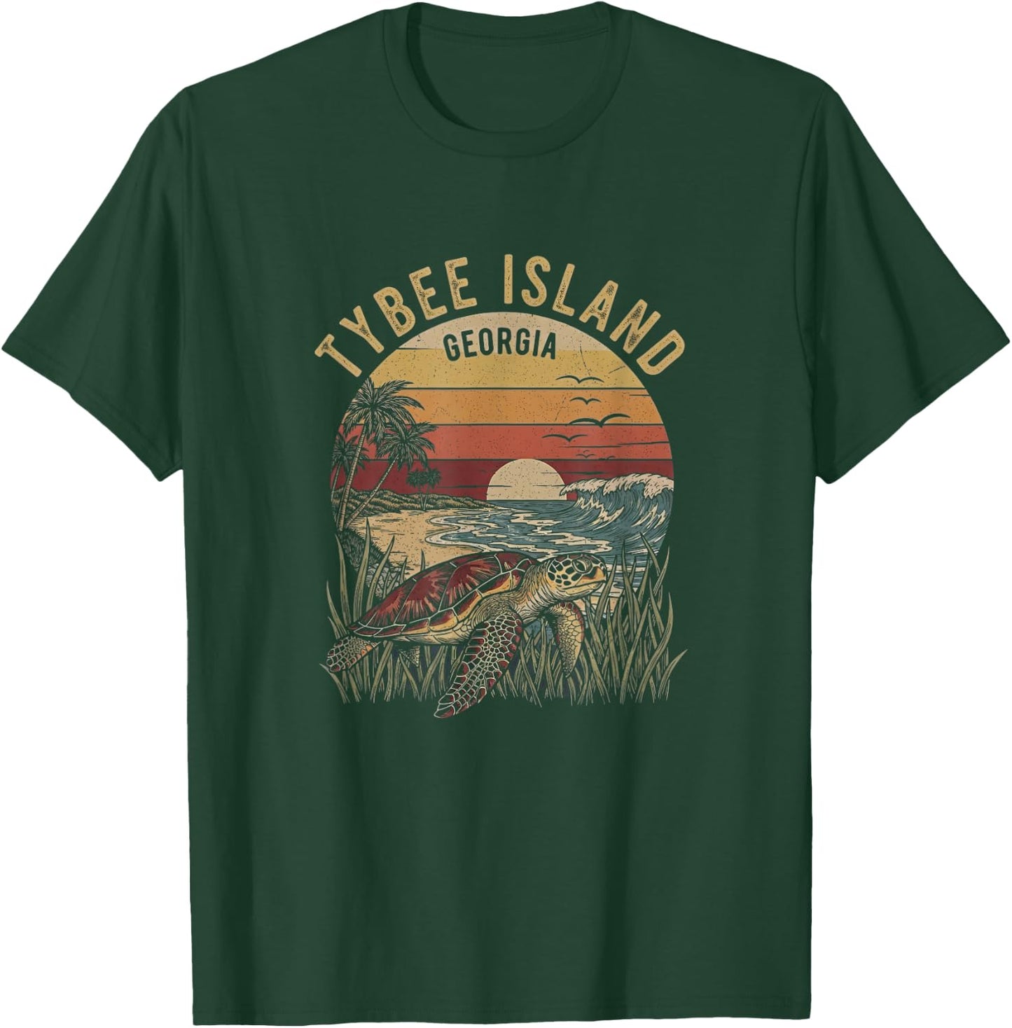 Retro Tybee Island Georgia Drawing Art Design T-Shirt - T-Shirt | Forest