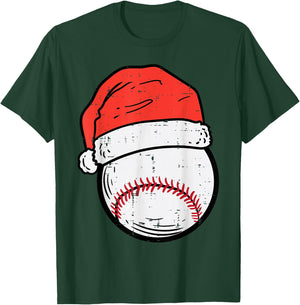 Baseball Santa Hat Sports Christmas Xmas Boys Men T-Shirt - T-Shirt | Forest
