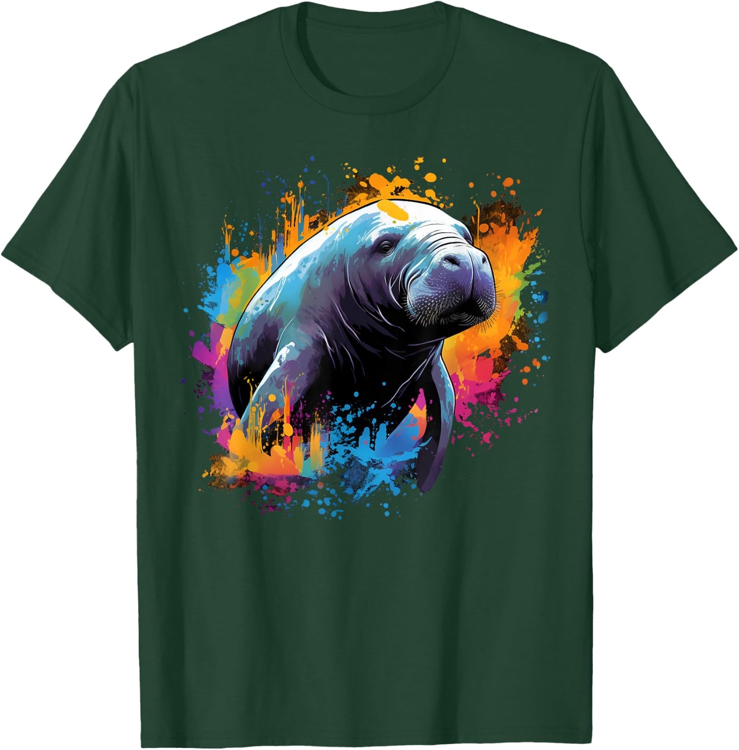 Cool Manatee on colorful painted Manatee T-Shirt - T-Shirt | Forest
