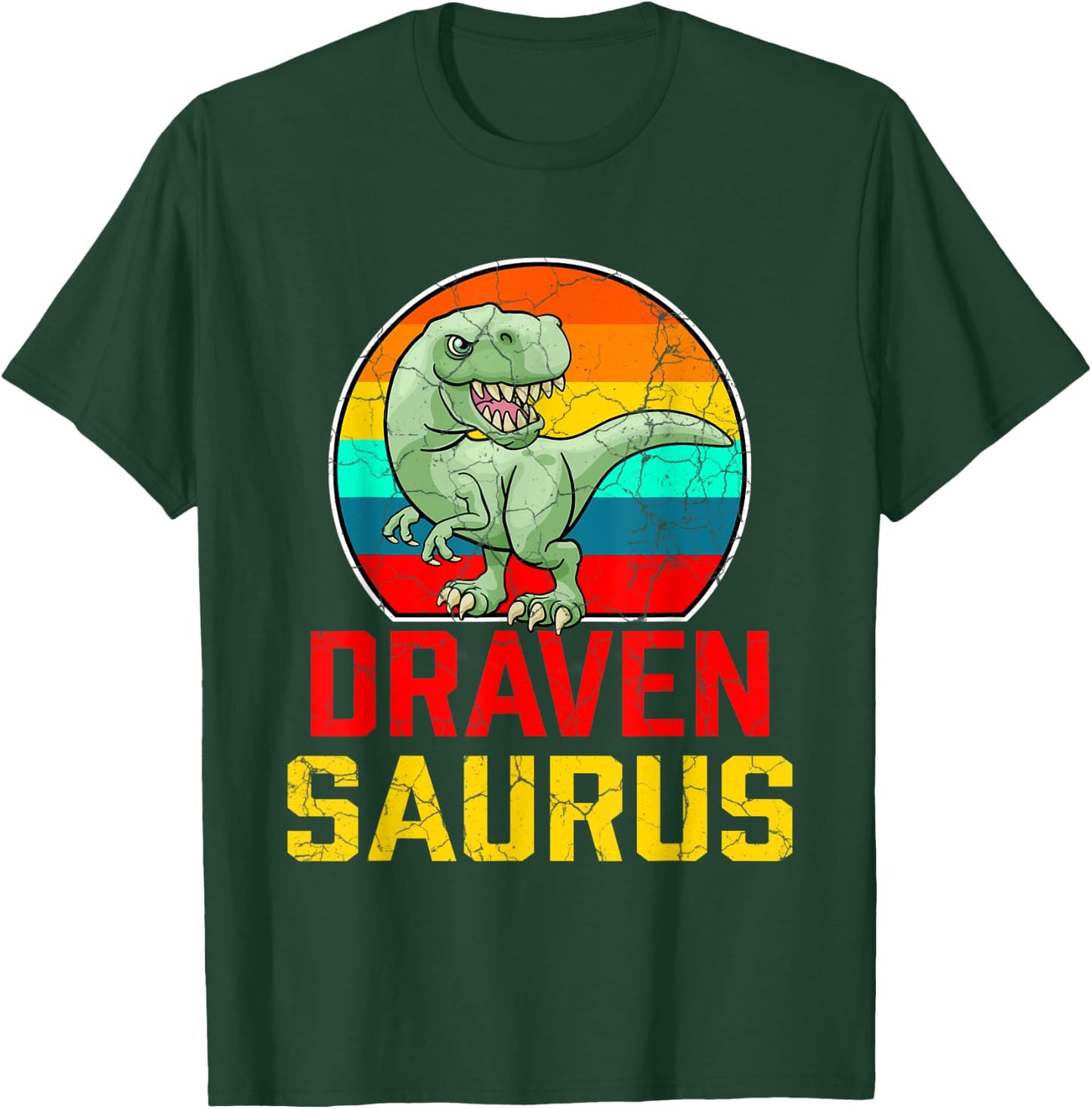 Draven Saurus Family Reunion Last Name Team Funny Custom T-Shirt - T-Shirt | Forest