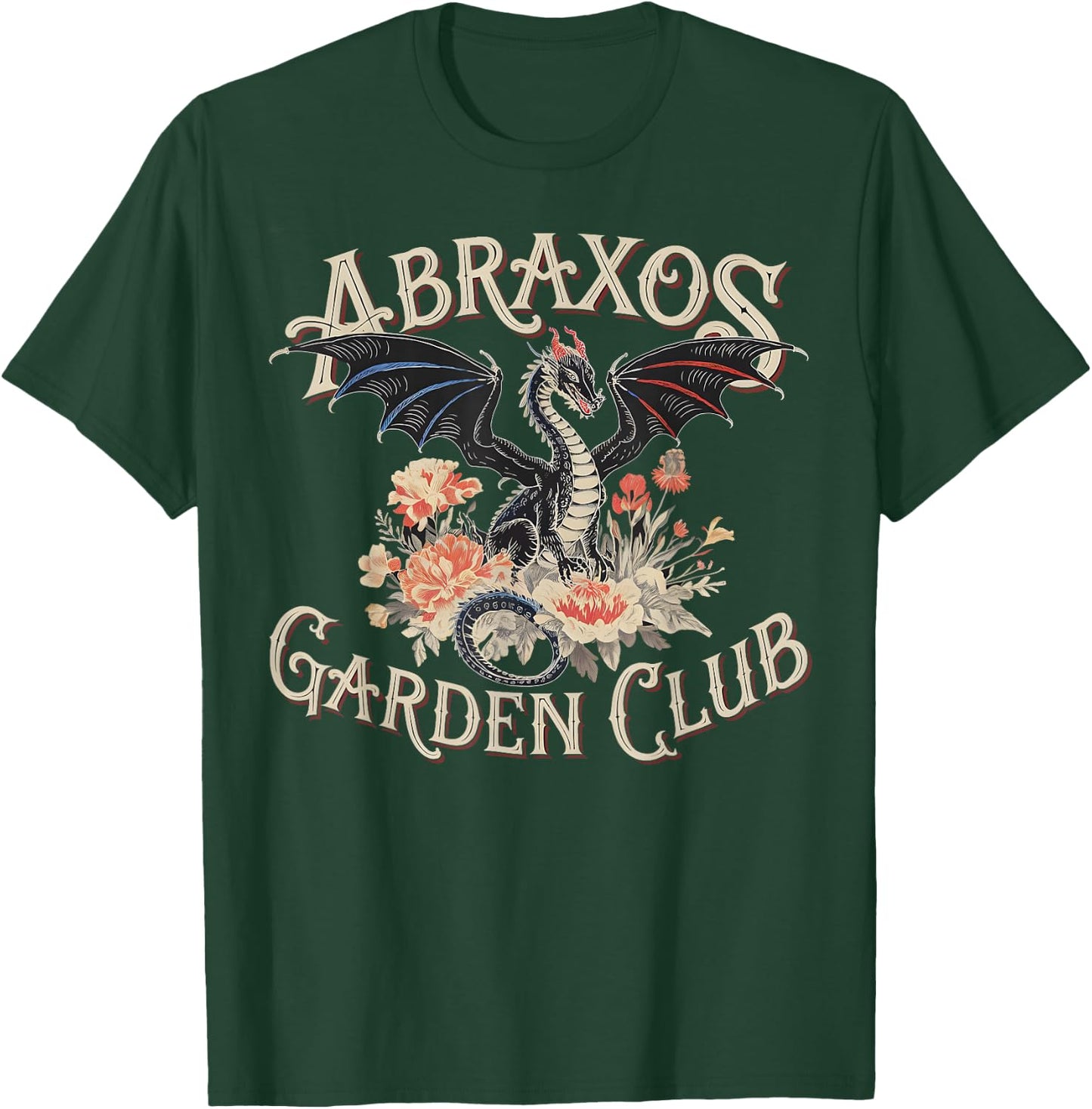Abraxos Garden Club Dragon Vintage Fantasy Floral Pattern T-Shirt - T-Shirt | Forest