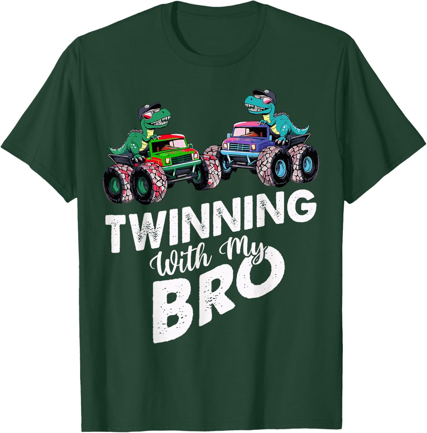 Twinning With My Bro Monster Trucks T Rex Twin Day T-Shirt - T-Shirt | Forest