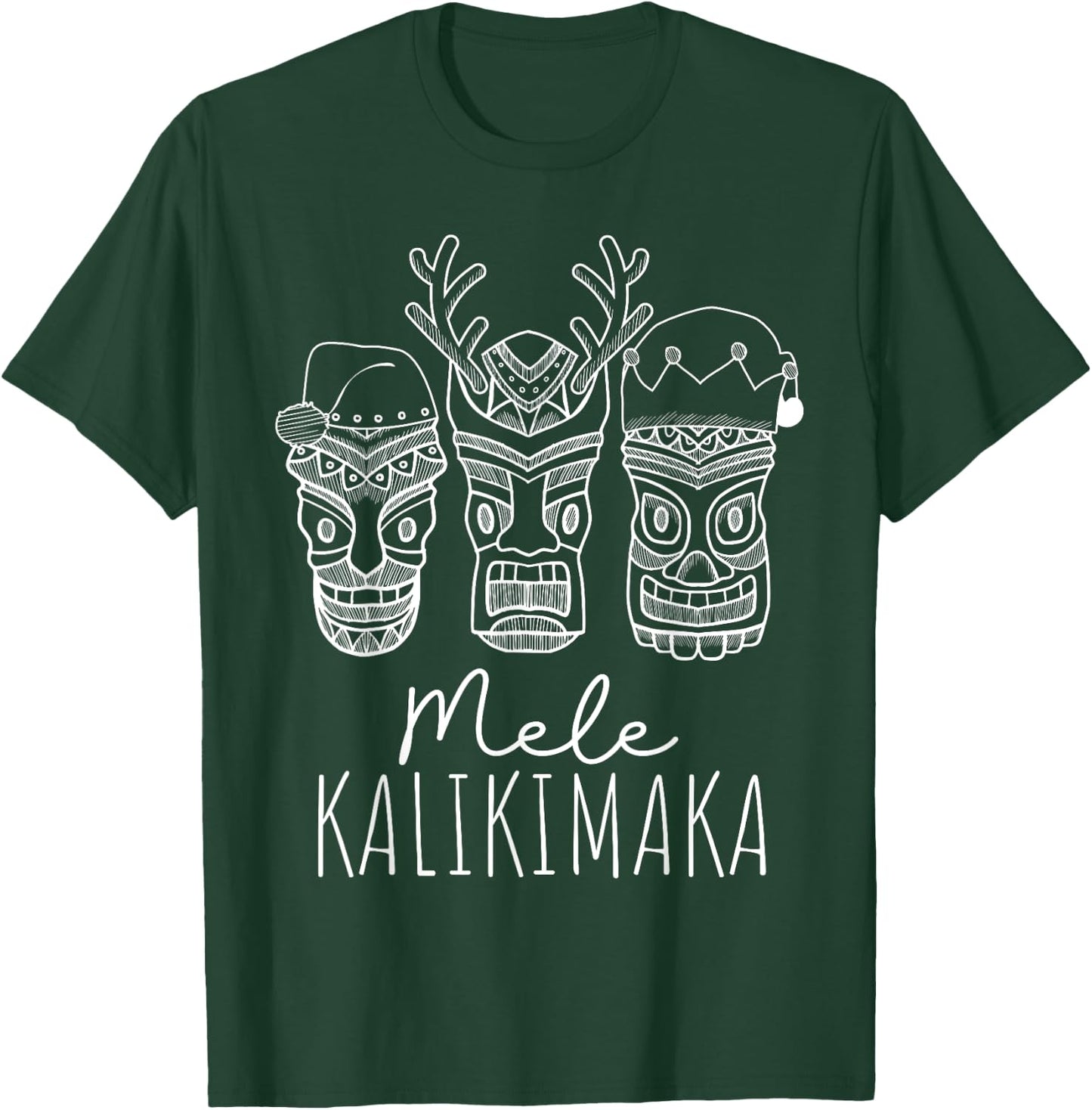 Mele Kalikimaka Christmas Hawaiian Santa Tiki Mask Tropical T-Shirt - T-Shirt | Forest