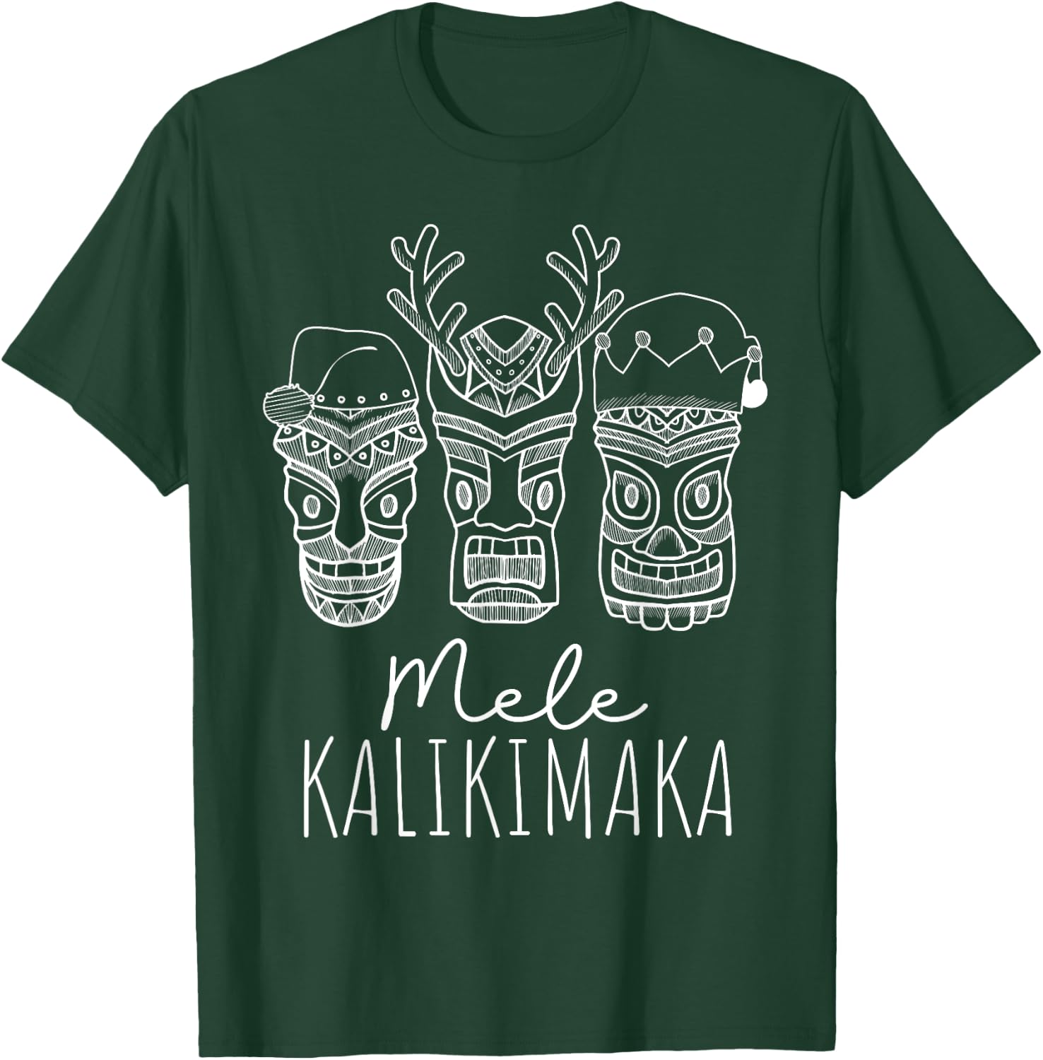 Mele Kalikimaka Christmas Hawaiian Santa Tiki Mask Tropical T-Shirt - T-Shirt | Forest