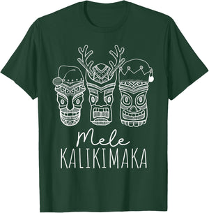 Mele Kalikimaka Christmas Hawaiian Santa Tiki Mask Tropical T-Shirt - T-Shirt | Forest