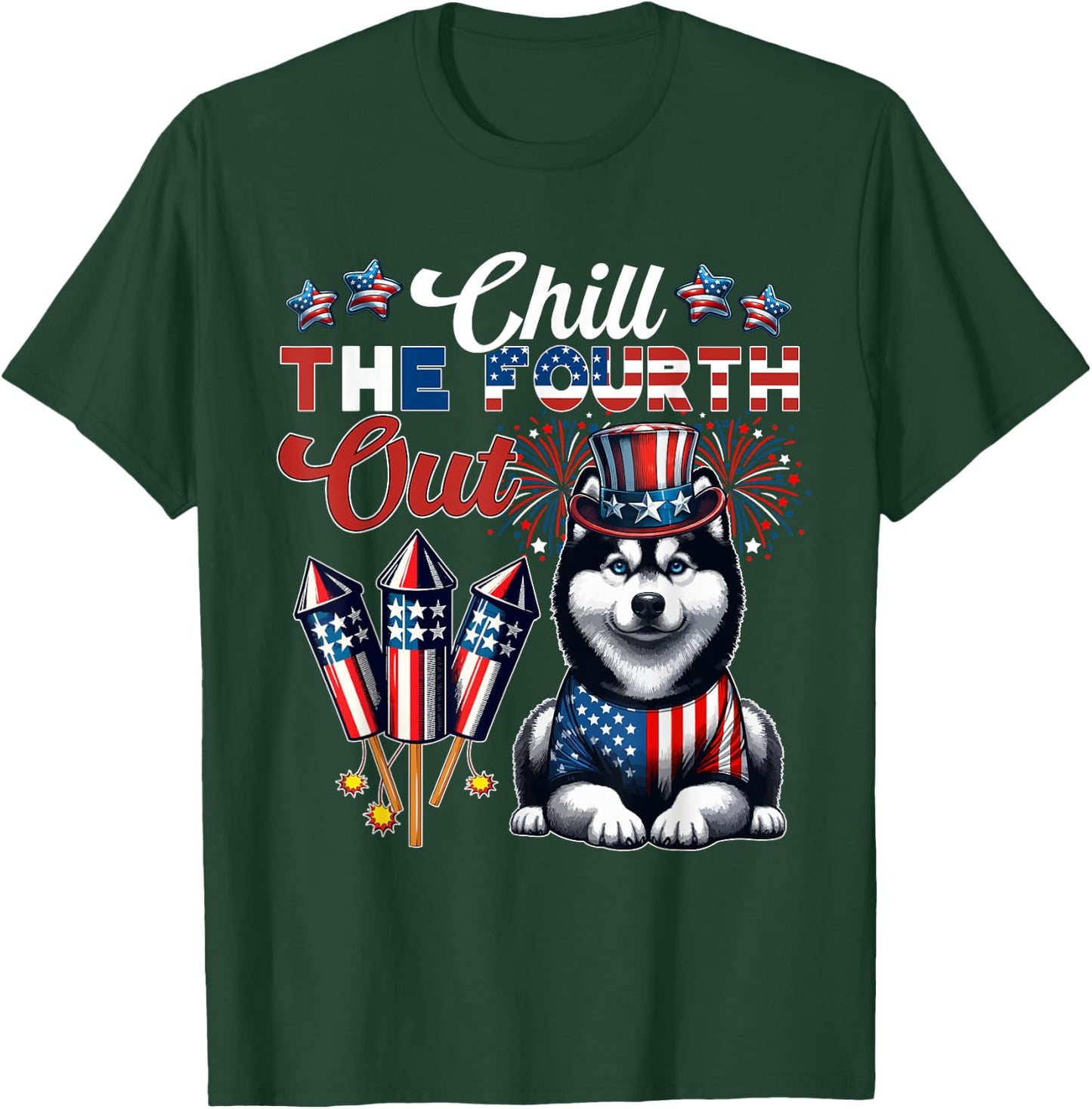 Chill The Fourth Out Costume 4th Of July Cute Husky T-Shirt - T-Shirt | Forest