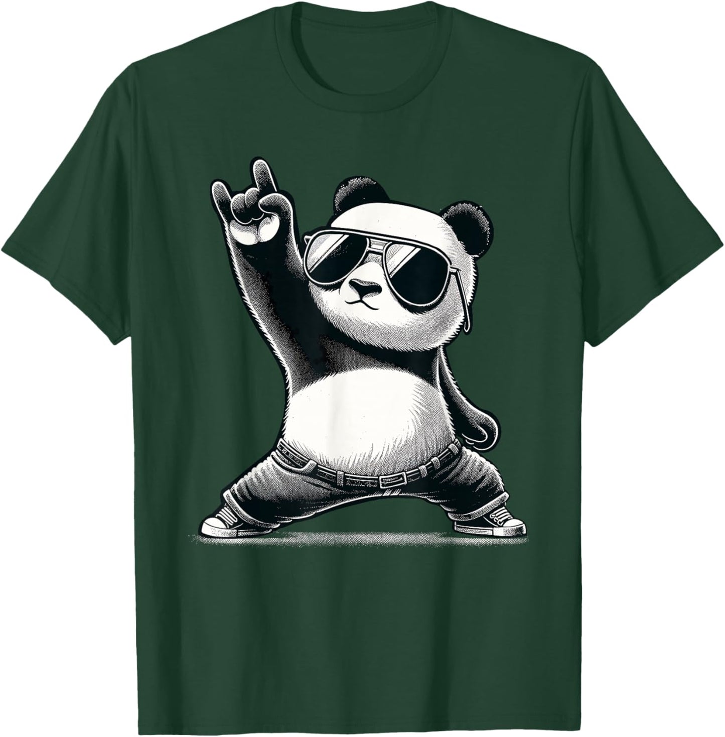 Retro Panda Rock Music Gift Men Children Women Funny Panda T-Shirt - T-Shirt | Forest