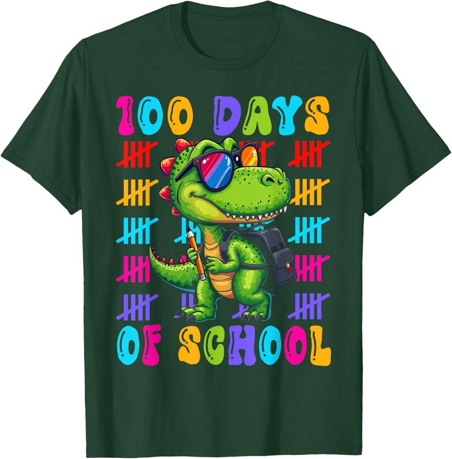 100 Days of School Dinosaur 100th Day 100 Days Smarter Kids T-Shirt - T-Shirt | Forest