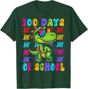 100 Days of School Dinosaur 100th Day 100 Days Smarter Kids T-Shirt - T-Shirt | Forest