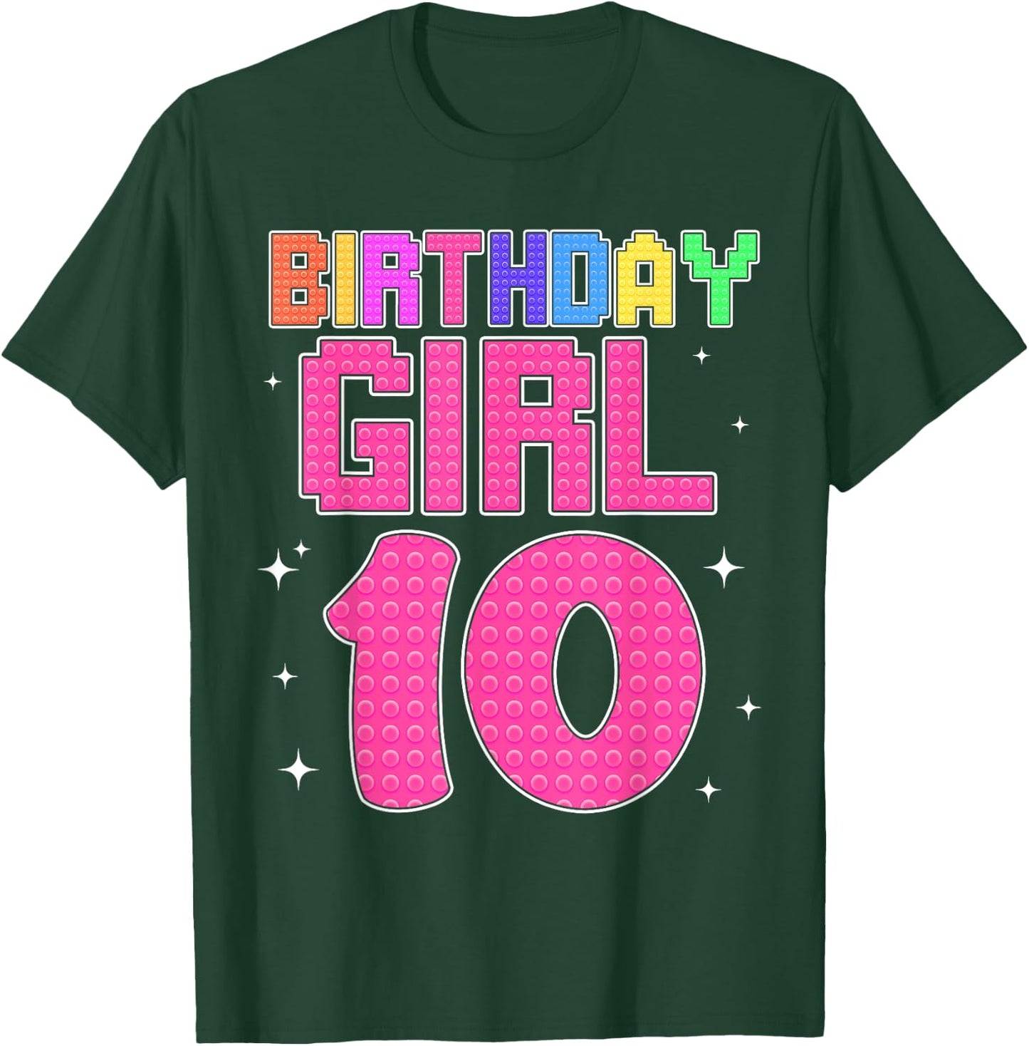 10th Birthday Girl Master Builder 10 Year Old Block Building T-Shirt - T-Shirt | Forest