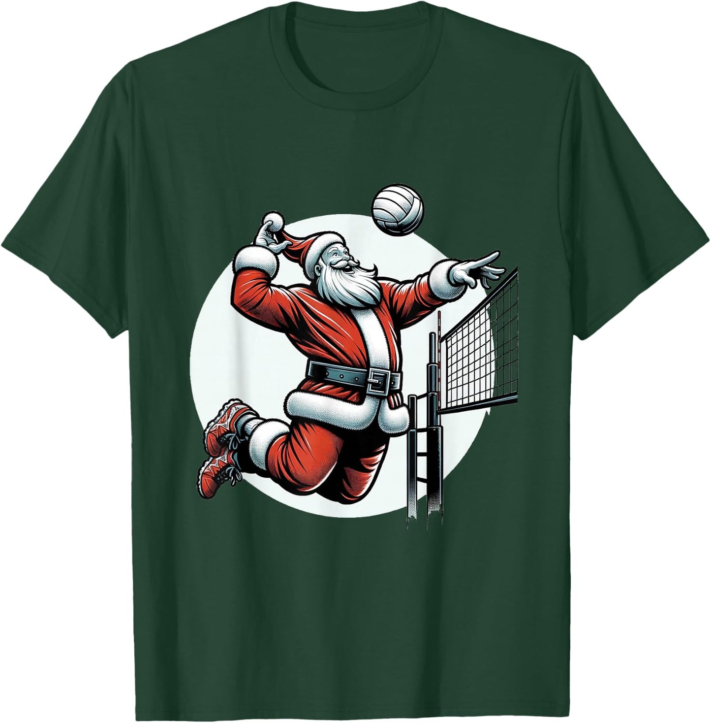 Volleybal Santa Claus Playing Volleybal Spiking Over The Net T-Shirt - T-Shirt | Forest