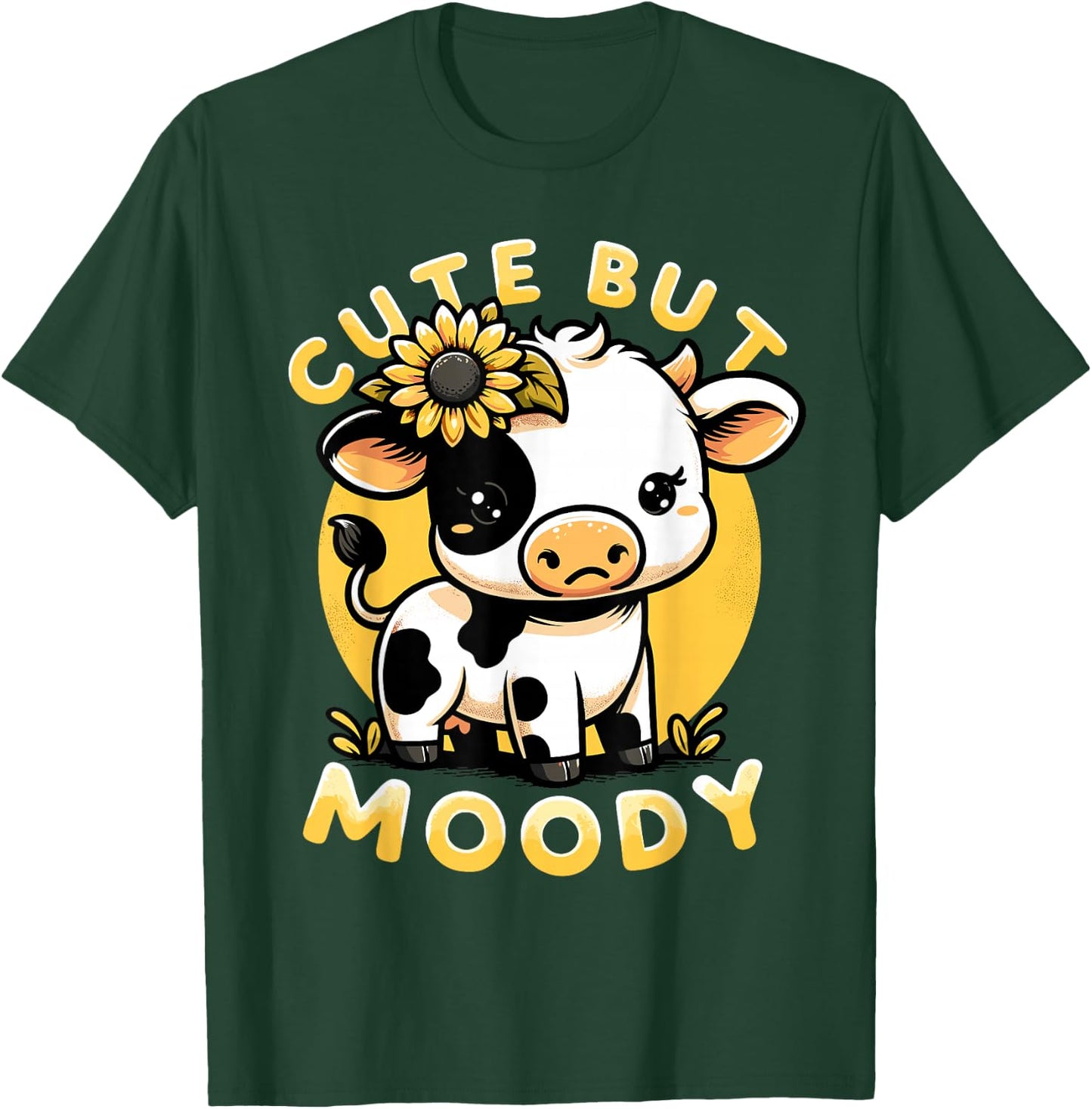 Cute But Moody, Cute Cow, Kids, Farm & Baby Cow Sunflower T-Shirt - T-Shirt | Forest