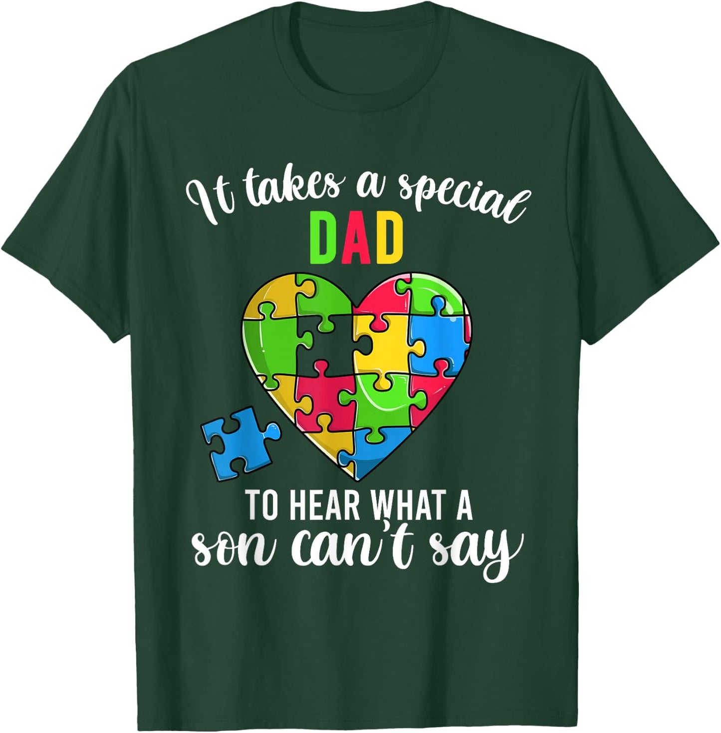 Fun Heart Puzzle Shirts, Dad Autism Awareness Family Support T-Shirt - T-Shirt | Forest