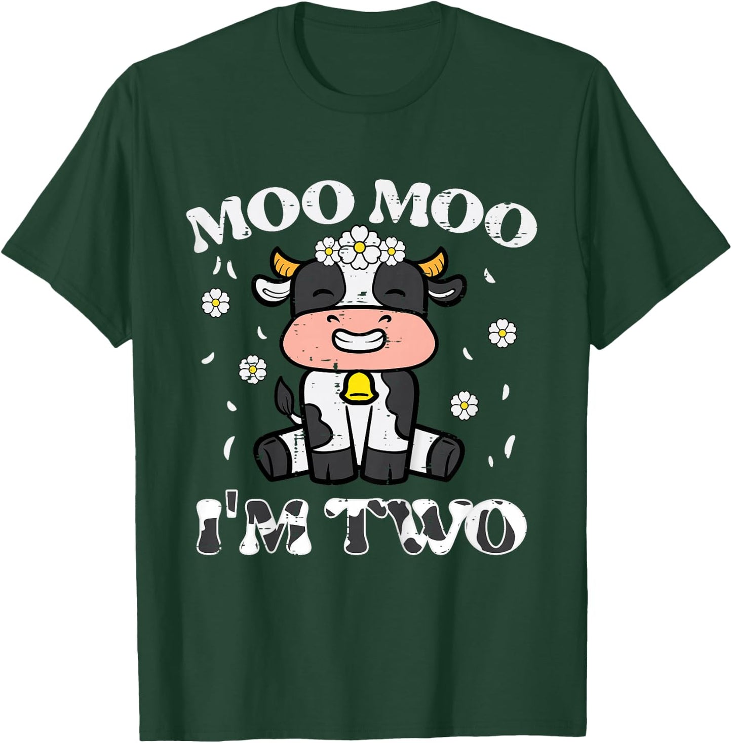 2nd Birthday Cow Moo Moo Im Two 2 Year Old Boys Girls Kids T-Shirt - T-Shirt | Forest