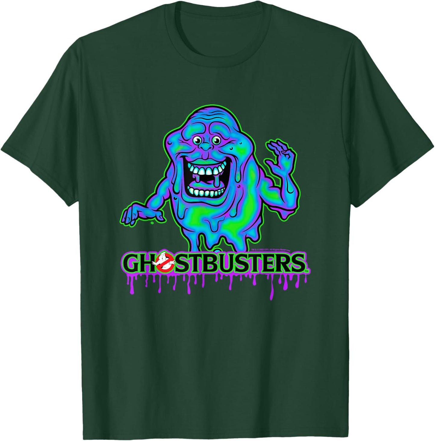 Ghostbusters Ghost Slimer Colourful Neon Big Chest Logo T-Shirt - T-Shirt | Forest
