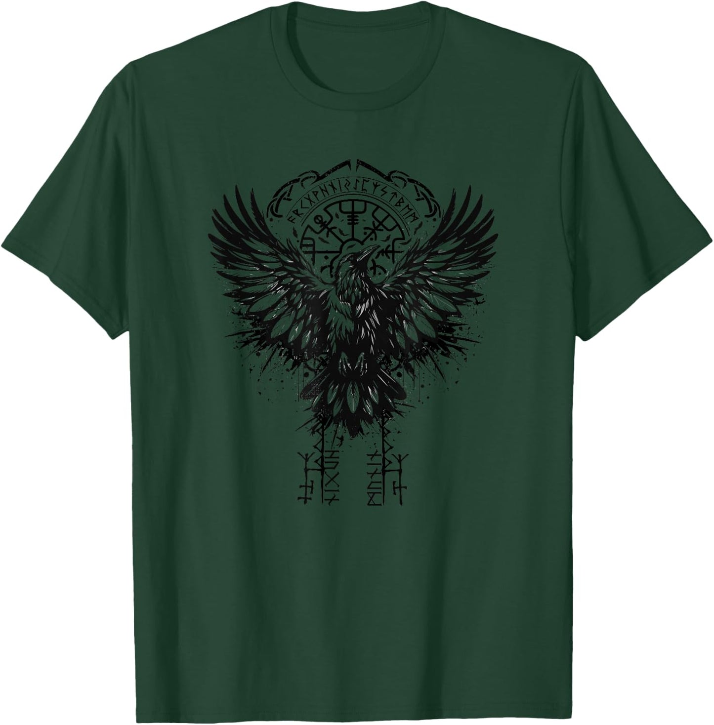 Valhalla Raven Raven Odin Runes Nordic Compass Viking , grey, S T-Shirt - T-Shirt | Forest