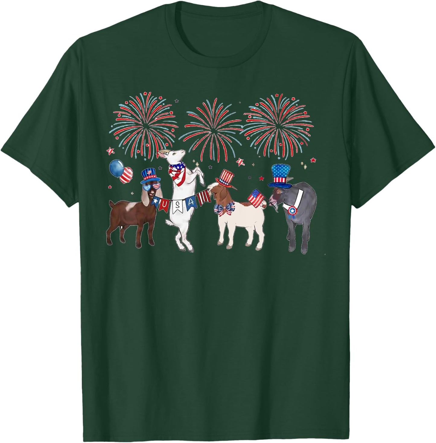 4th of July Patriotic Goat USA American Flag Goat Lovers T-Shirt - T-Shirt | Forest